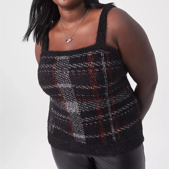 Lane Bryant Classic Plaid Jacquard Tank Sweater Sz 18/20 (2X) Square Neck Top - Picture 1 of 8